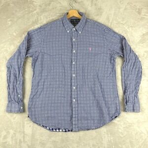 VTG Ralph Lauren Shirt Men XL Blue White Custom Fit Gingham Button Down Y2K